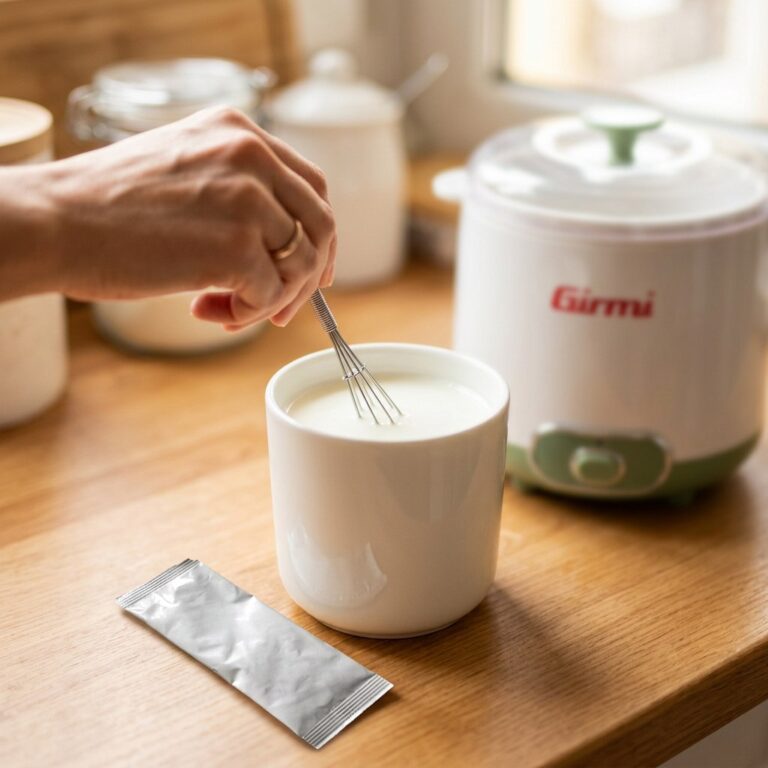 Pulver mit dem Schneebesen in die Milch einrühren